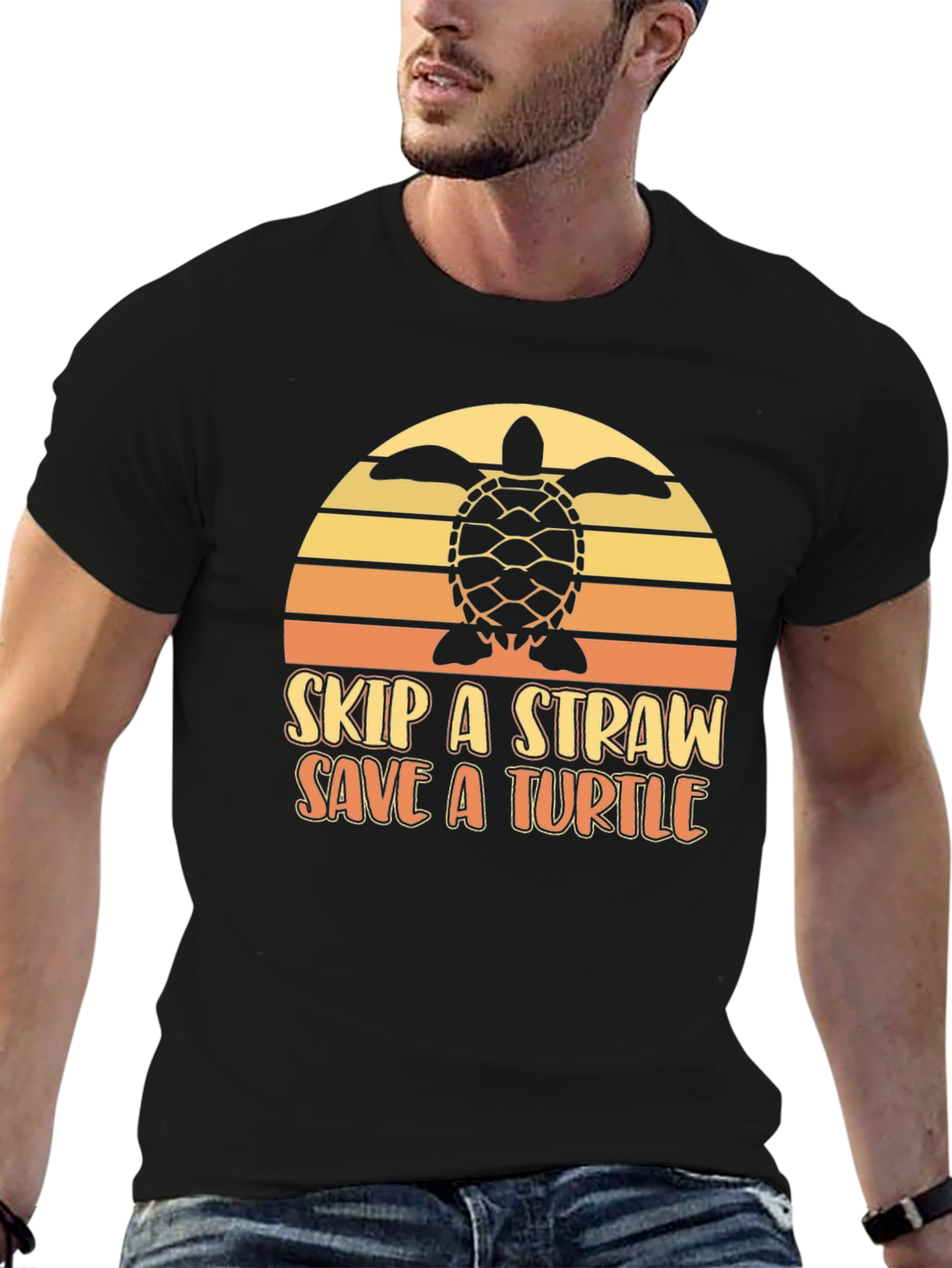 Skip a Straw Save a Turtle Black Graphic Tee