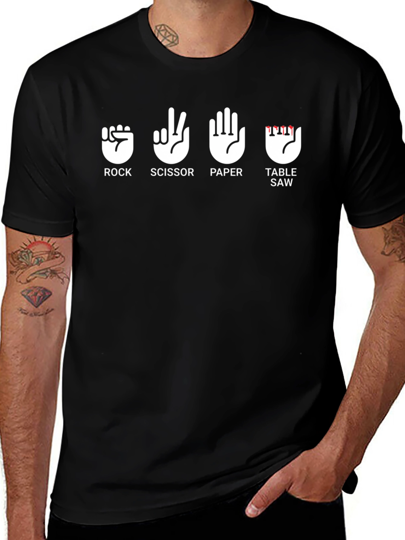 Rock Paper Scissors Table Saw Funny T-Shirt