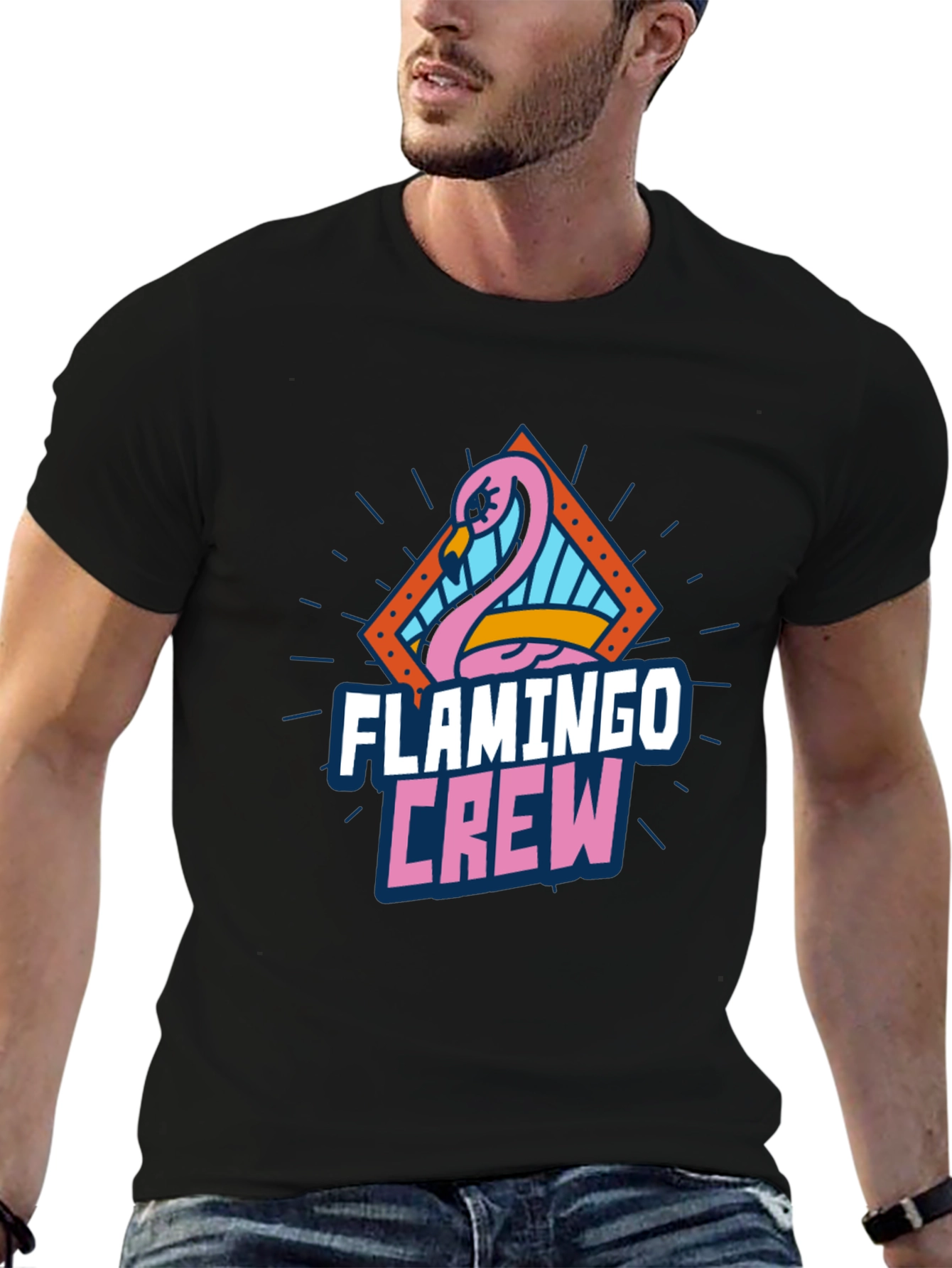 Flamingo Crew Graphic Tee - Black Cotton T-Shirt