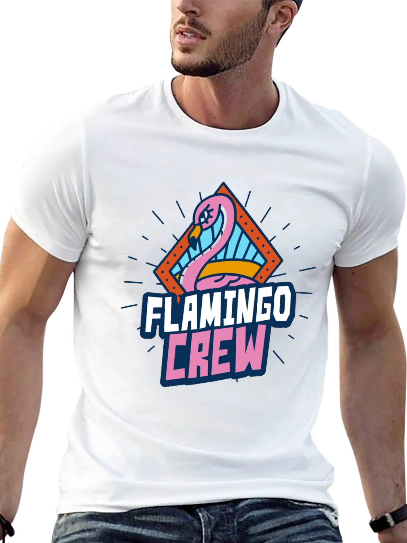 Flamingo Crew Graphic Tee - Black Cotton T-Shirt