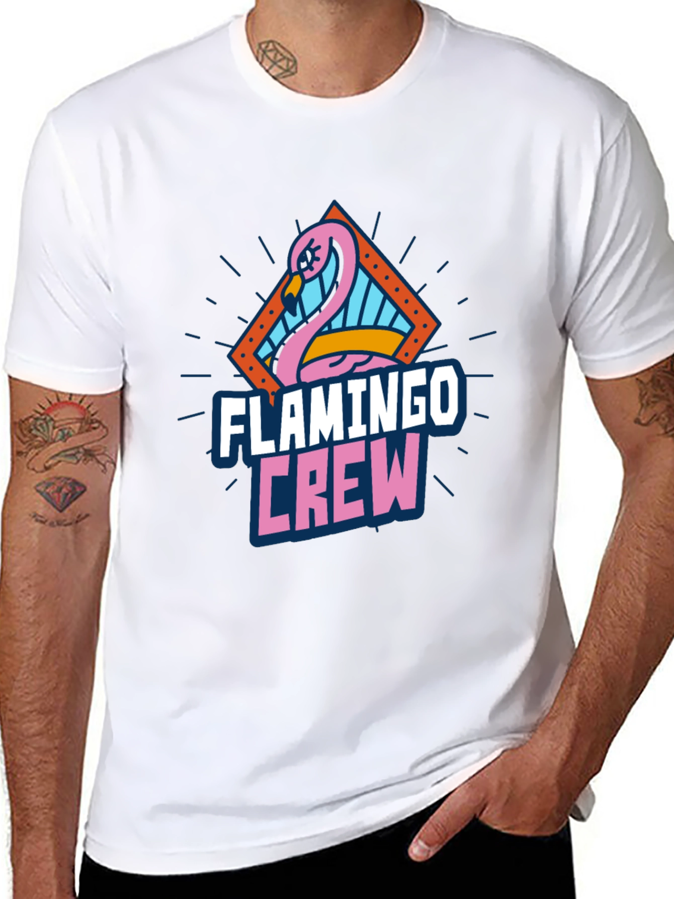 Flamingo Crew Graphic Tee - Black Cotton T-Shirt