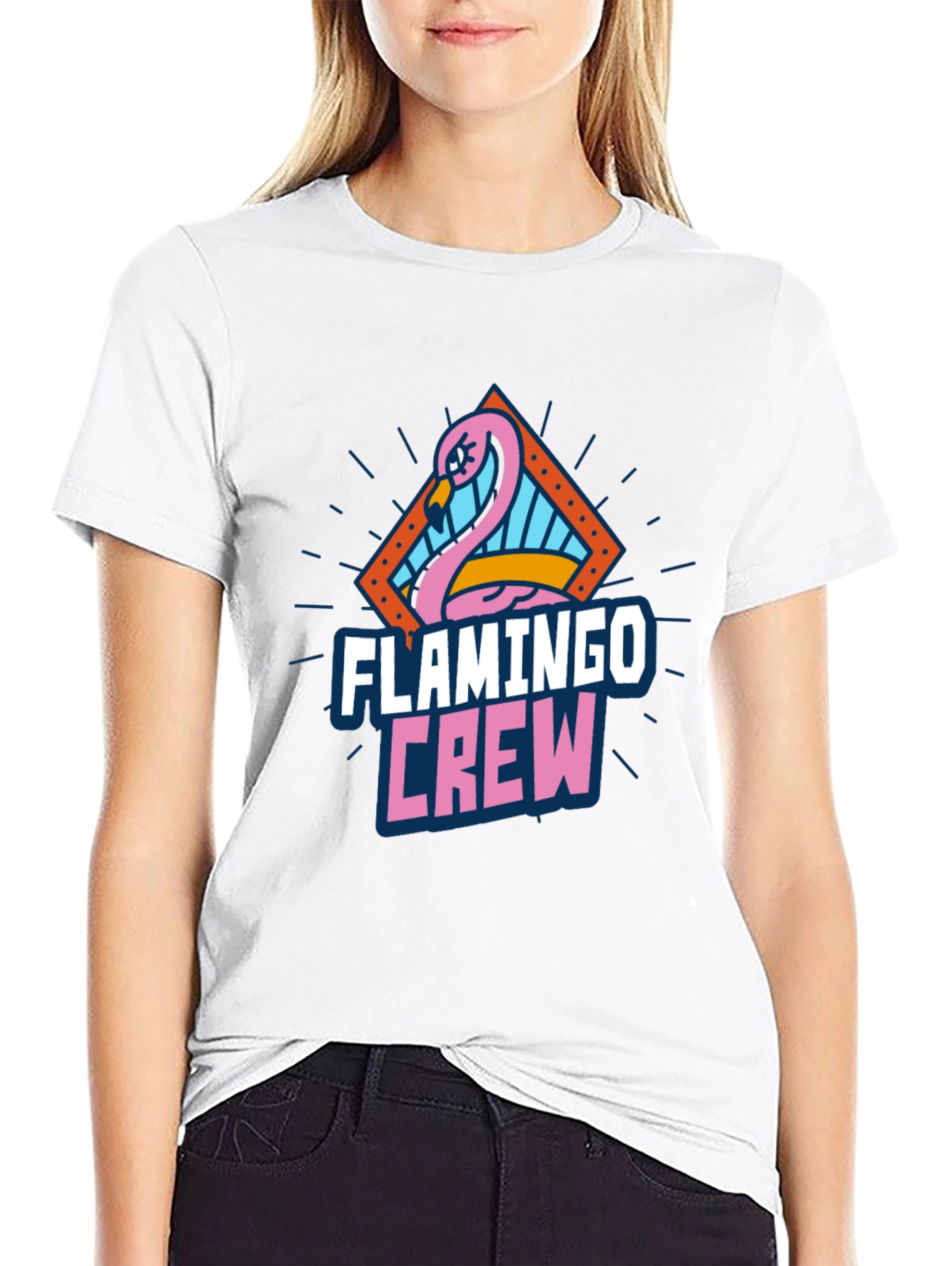 Flamingo Crew Graphic Tee - Black Cotton T-Shirt