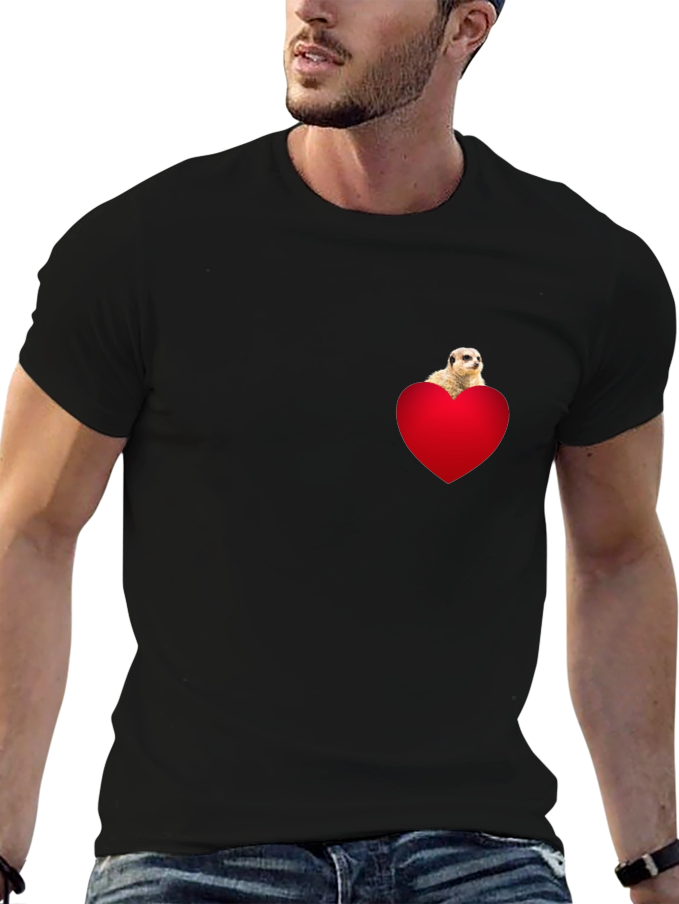 Meerkat Heart Pocket T-Shirt - Black