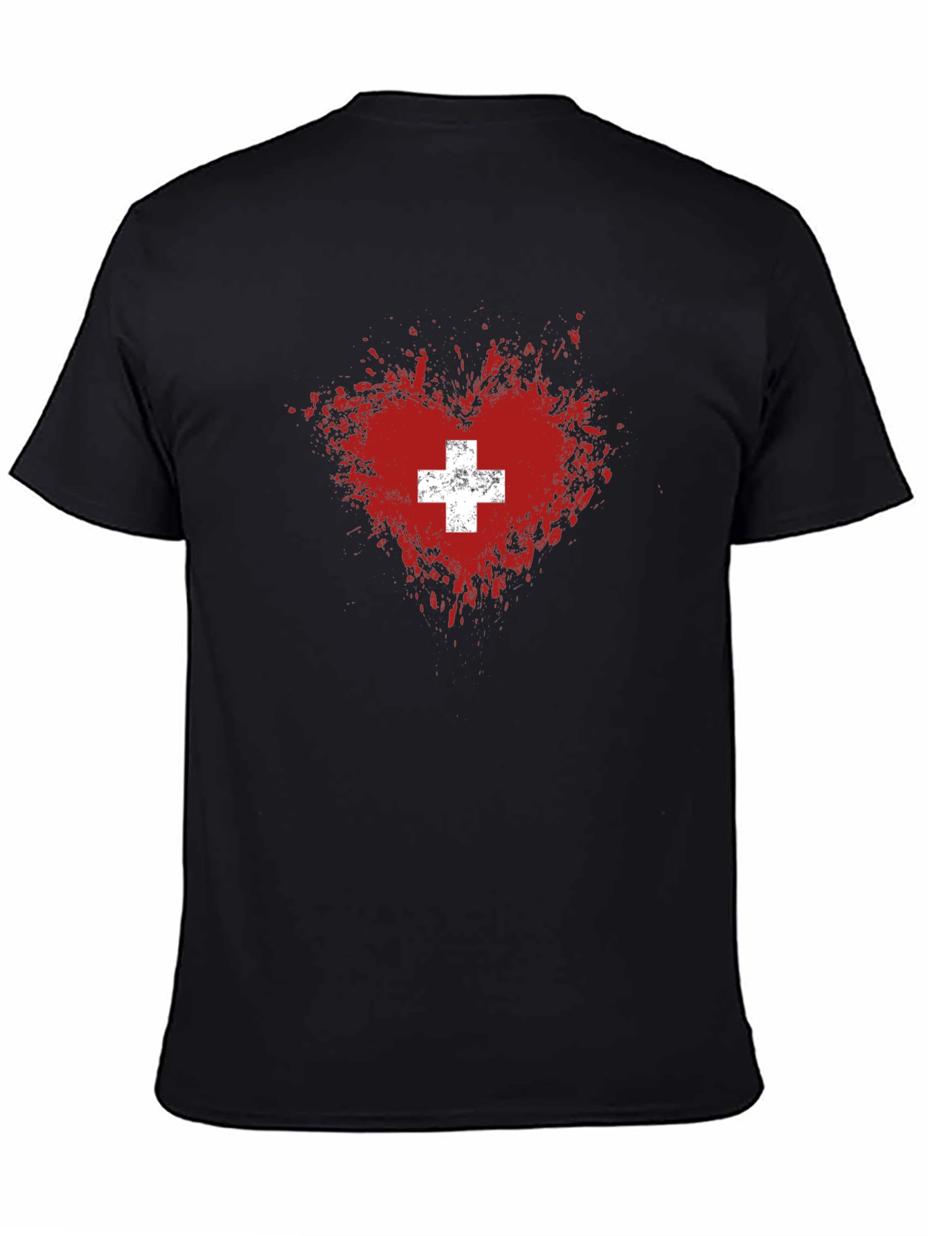 Swiss Heart T-Shirt - Distressed Flag Design