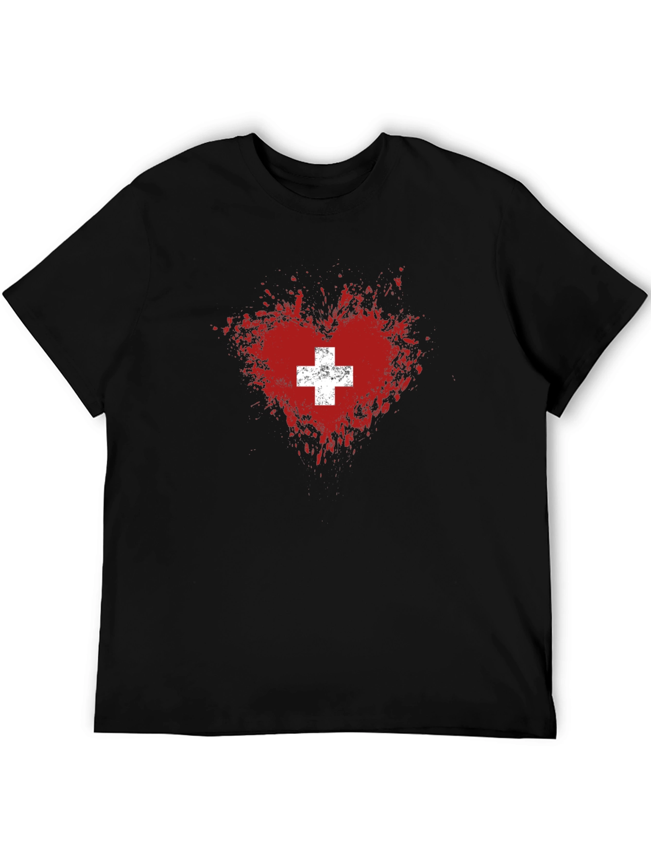Swiss Heart T-Shirt - Distressed Flag Design