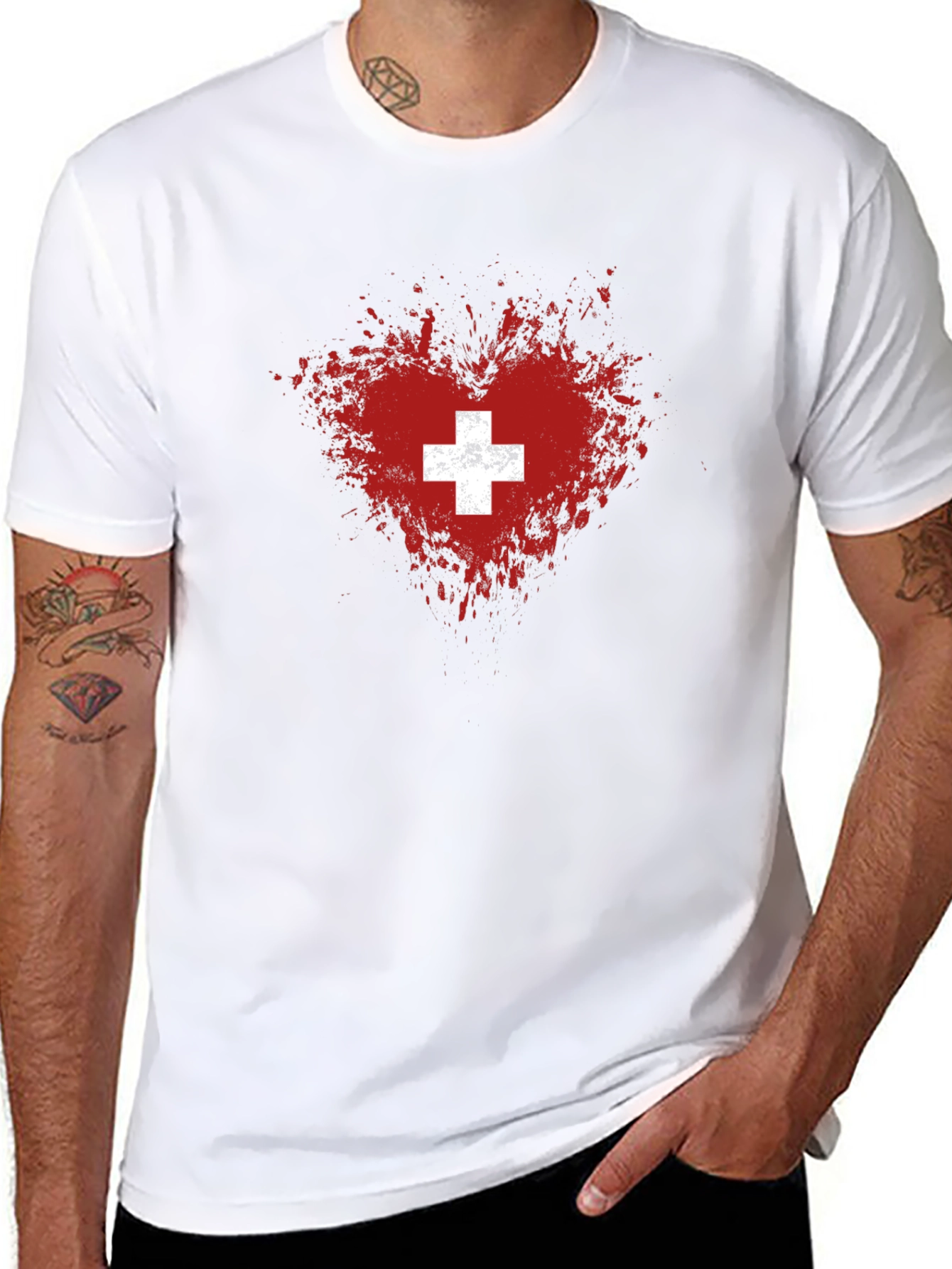 Swiss Heart T-Shirt - Distressed Flag Design