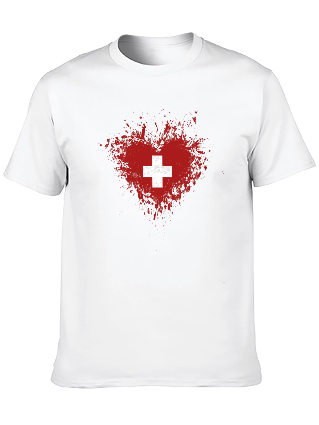 Swiss Heart T-Shirt - Distressed Flag Design