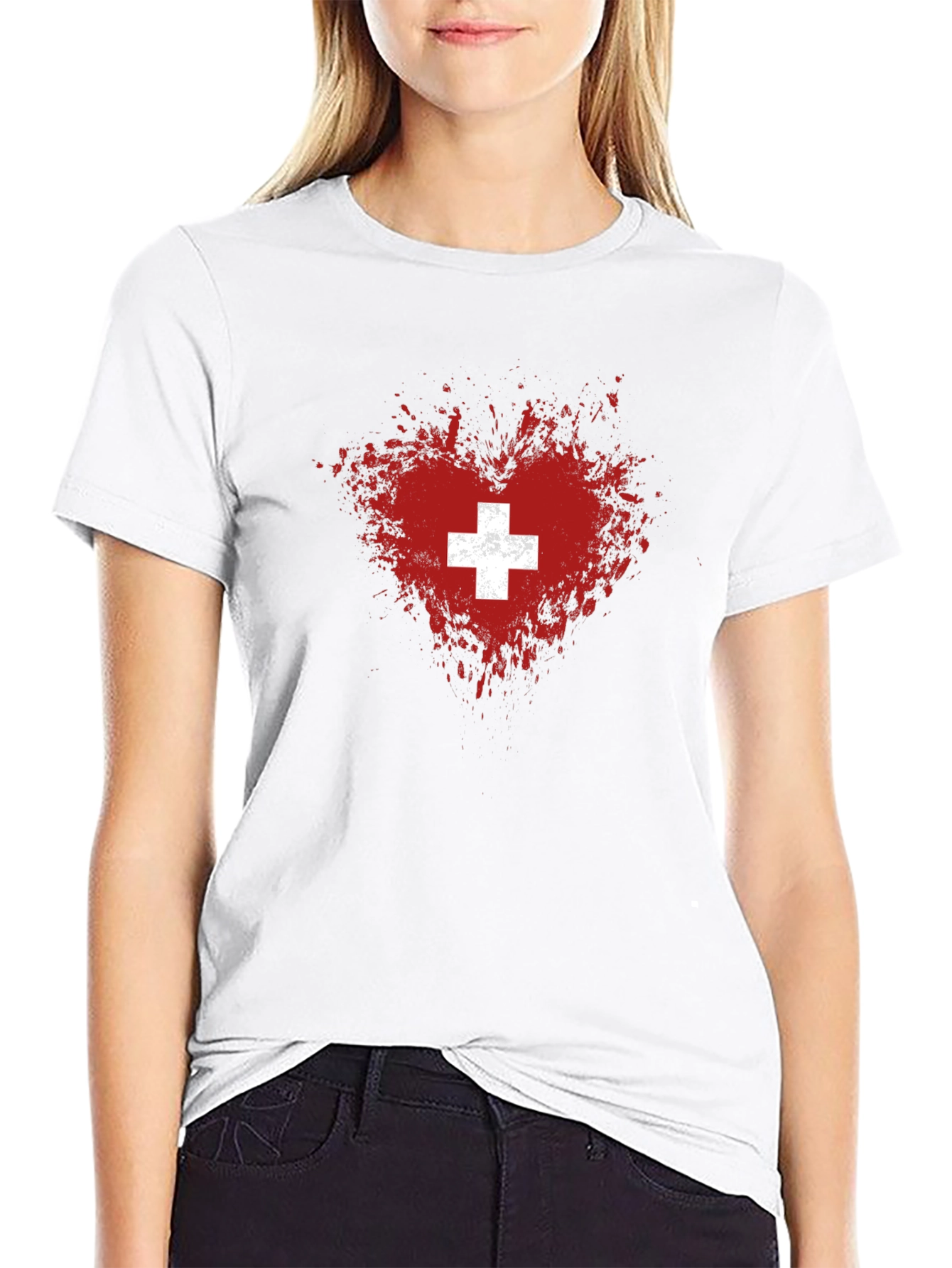 Swiss Heart T-Shirt - Distressed Flag Design