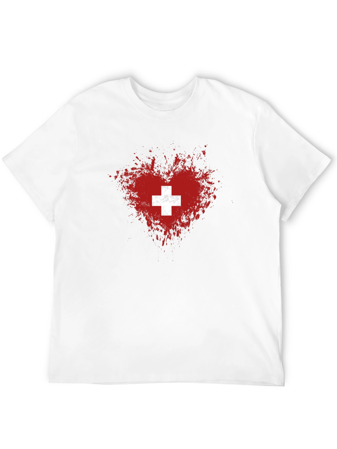 Swiss Heart T-Shirt - Distressed Flag Design