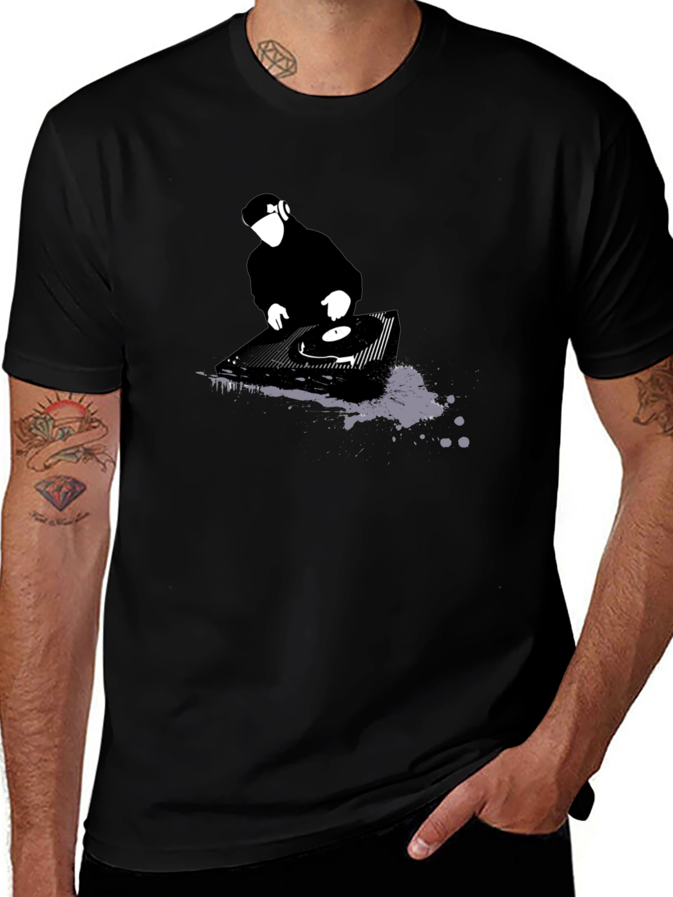 DJ Turntable Graphic T-Shirt - Black Cotton Tee