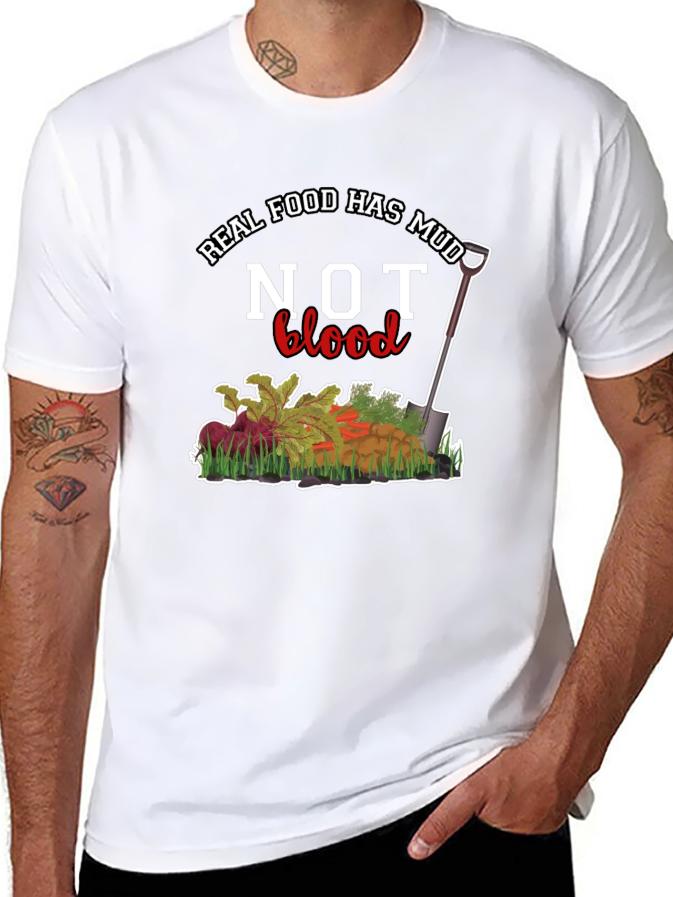 Real Food Has Mud Not Blood Graphic Tee