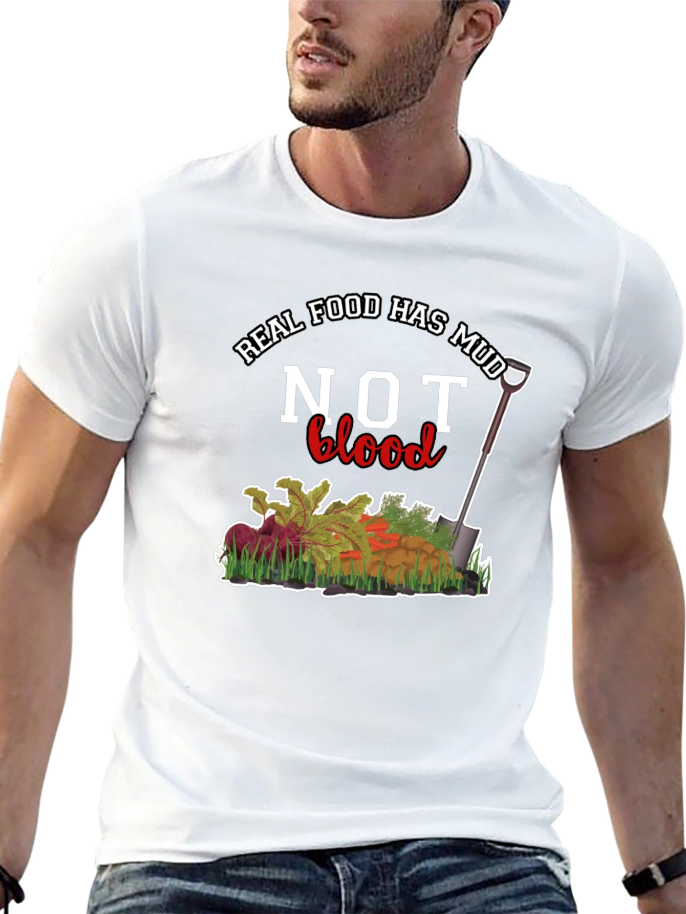 Real Food Has Mud Not Blood Graphic Tee