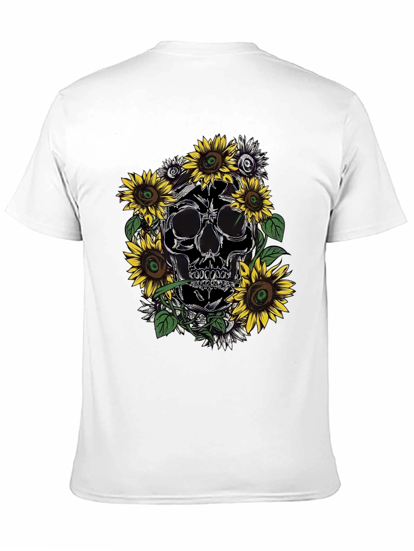 Skull & Sunflower Graphic Tee - Black Cotton T-Shirt