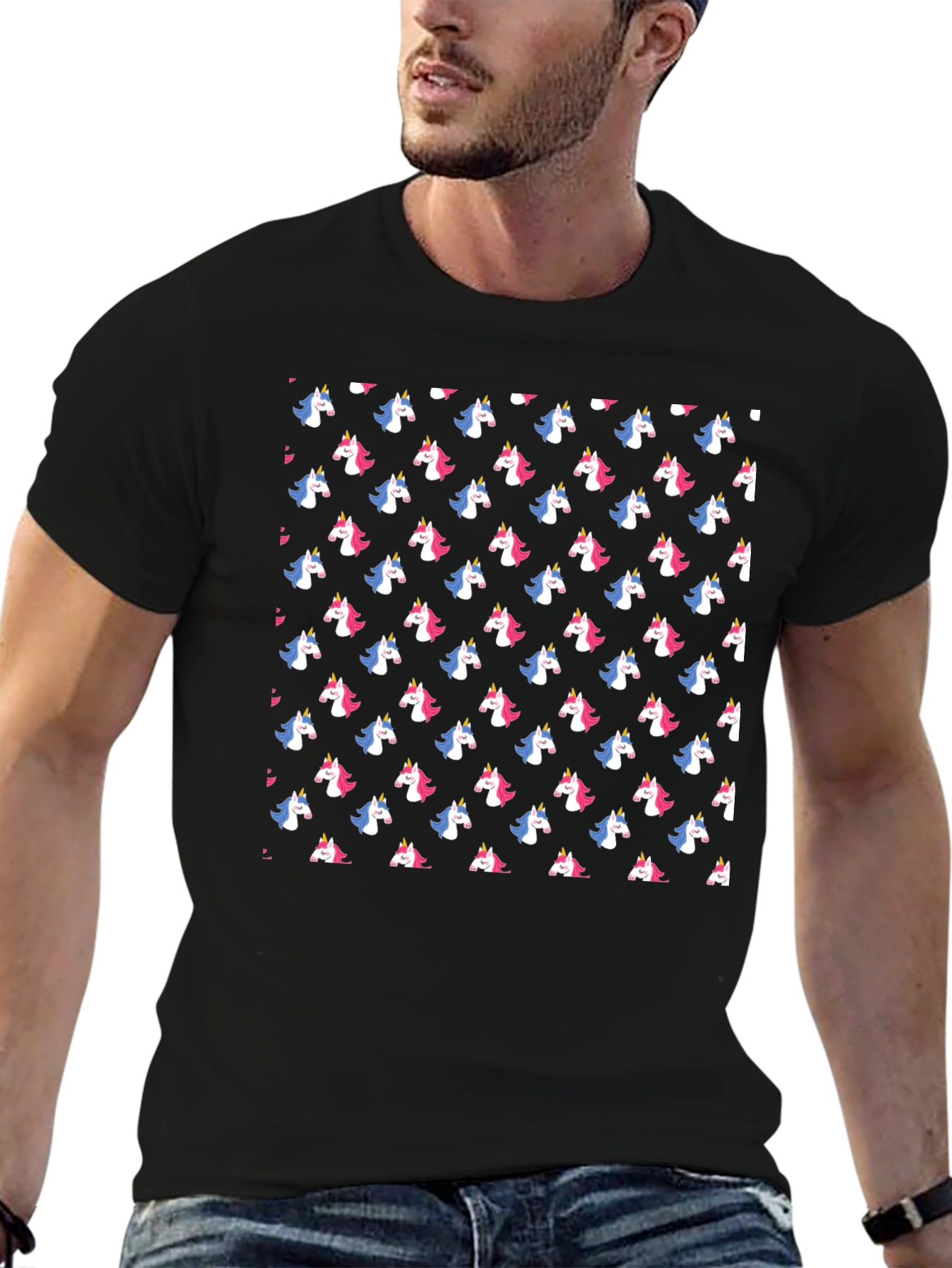 Unicorn Print Black T-Shirt