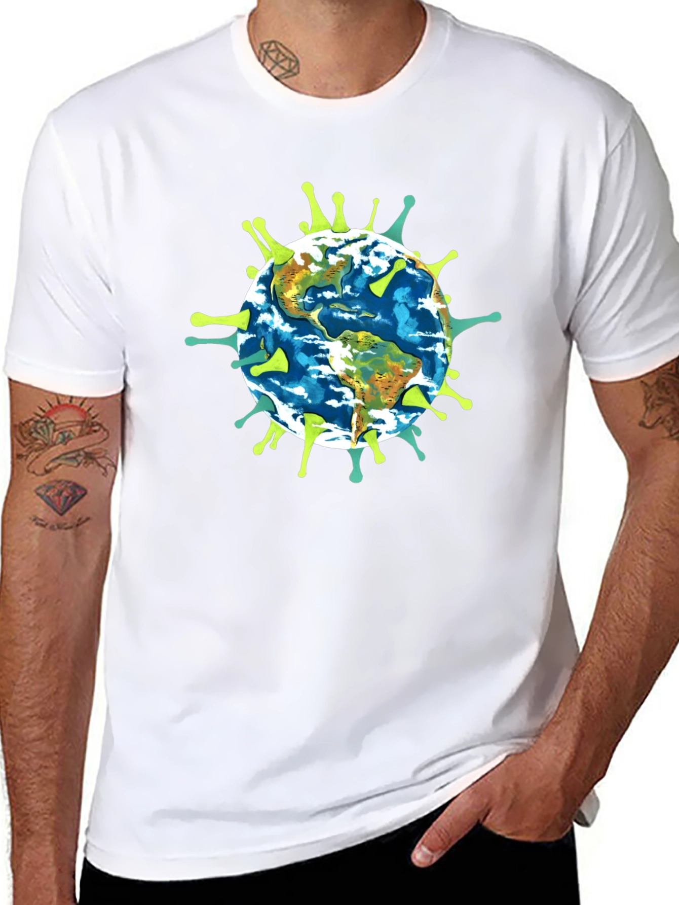 Earth Globe Virus Graphic Black T-Shirt