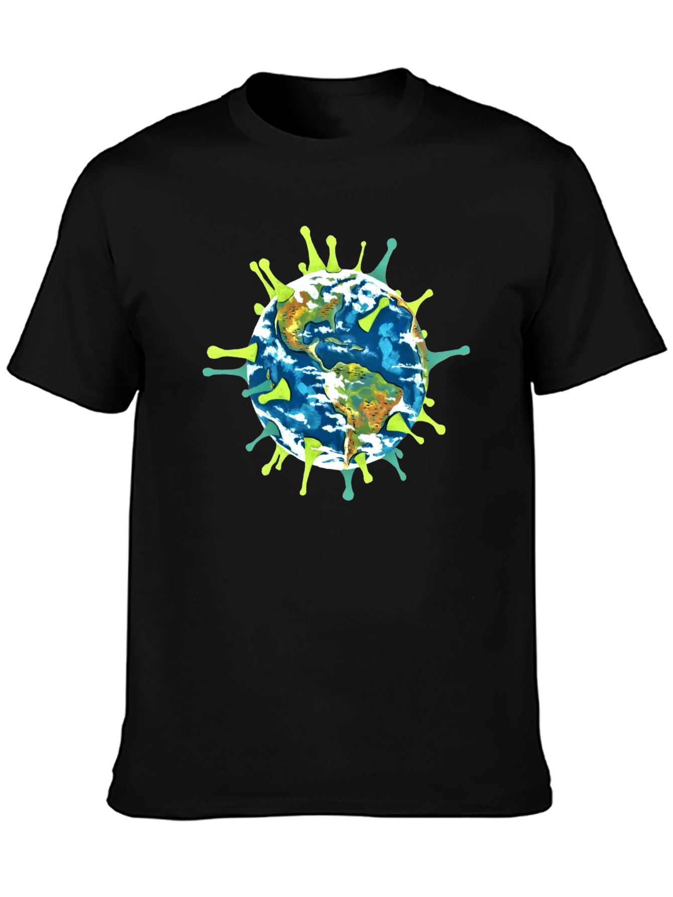 Earth Globe Virus Graphic Black T-Shirt