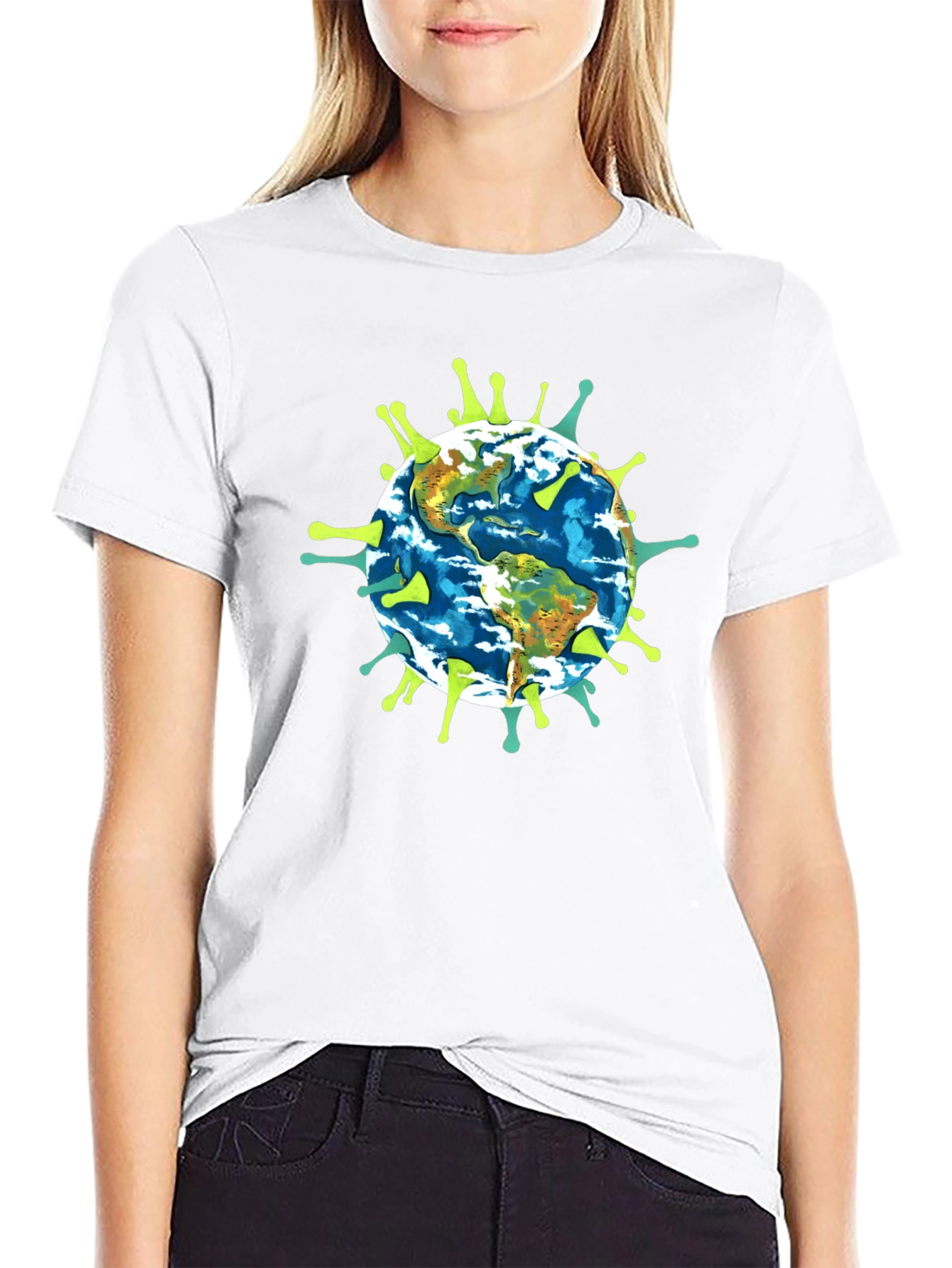 Earth Globe Virus Graphic Black T-Shirt