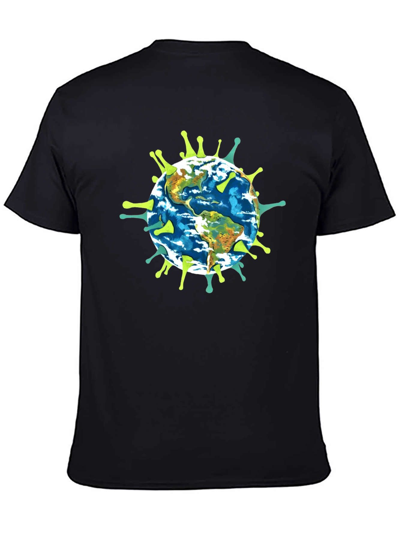 Earth Globe Virus Graphic Black T-Shirt