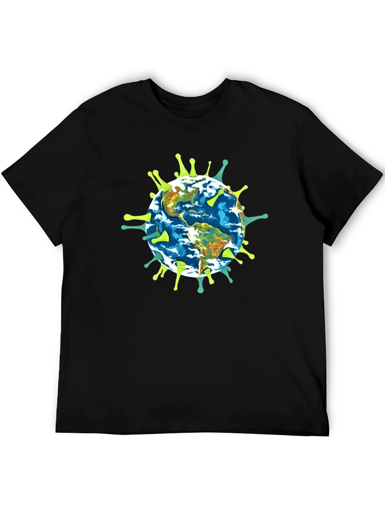 Earth Globe Virus Graphic Black T-Shirt