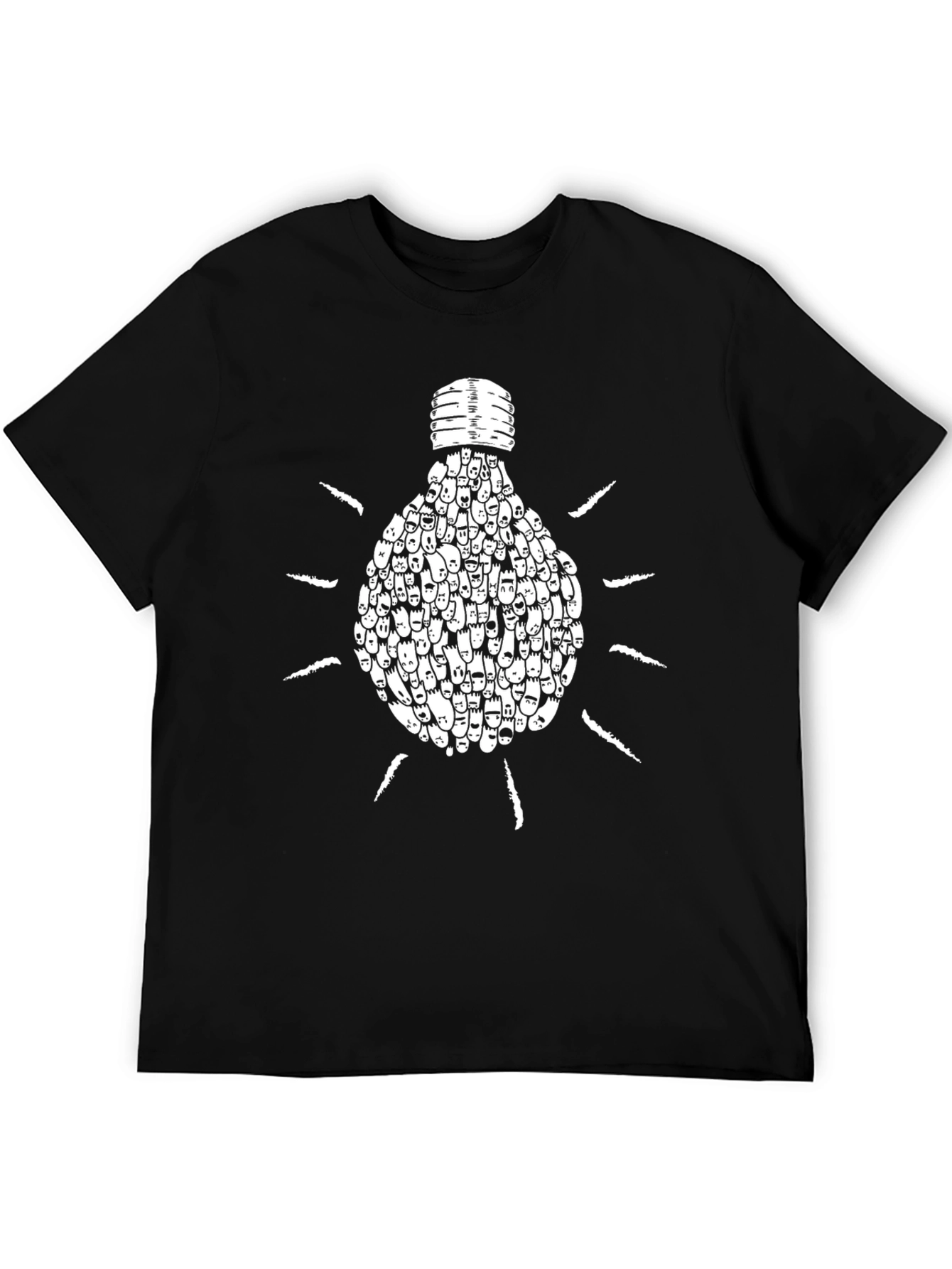 Creative Light Bulb Faces Graphic Tee - Black