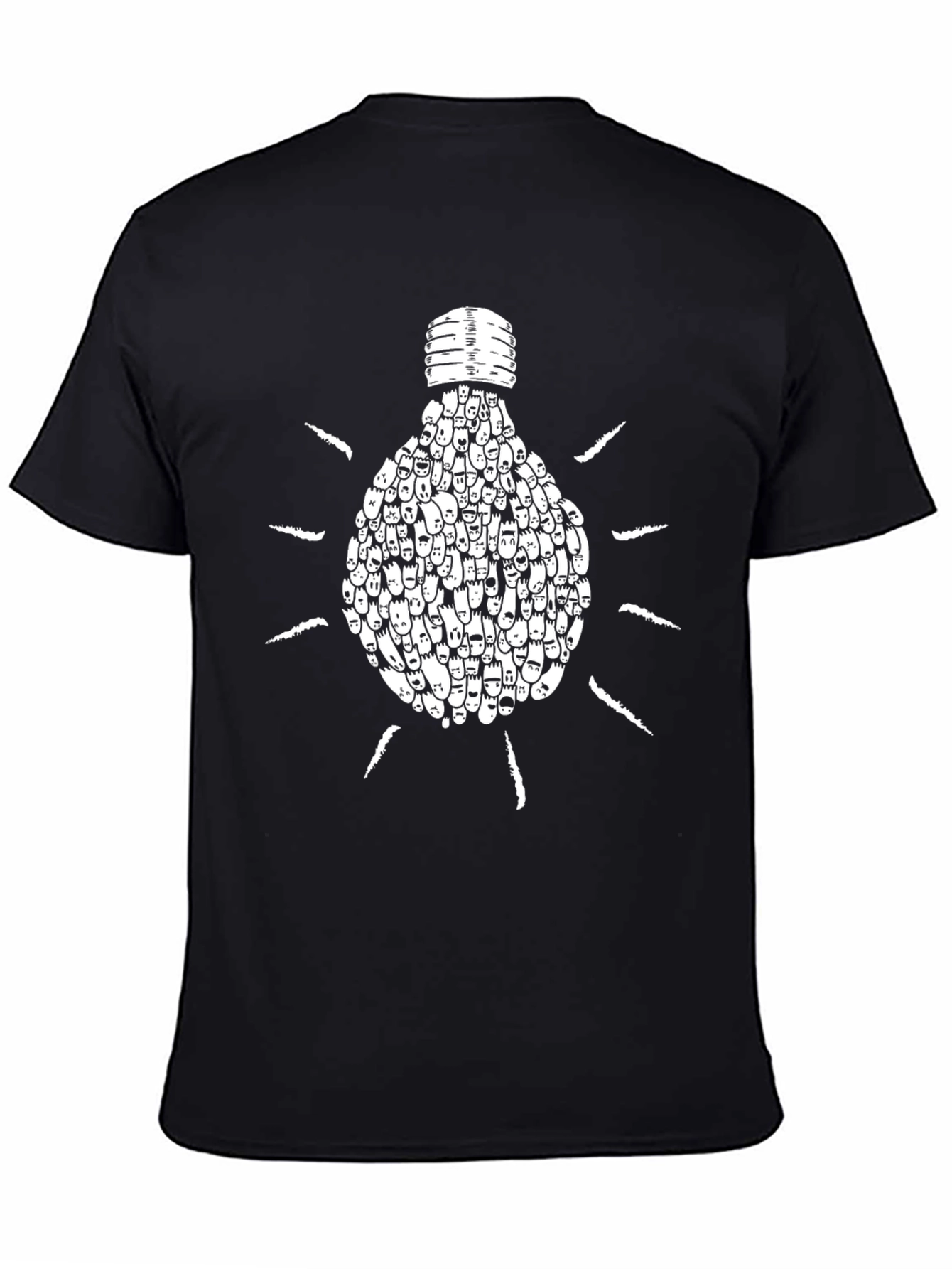Creative Light Bulb Faces Graphic Tee - Black
