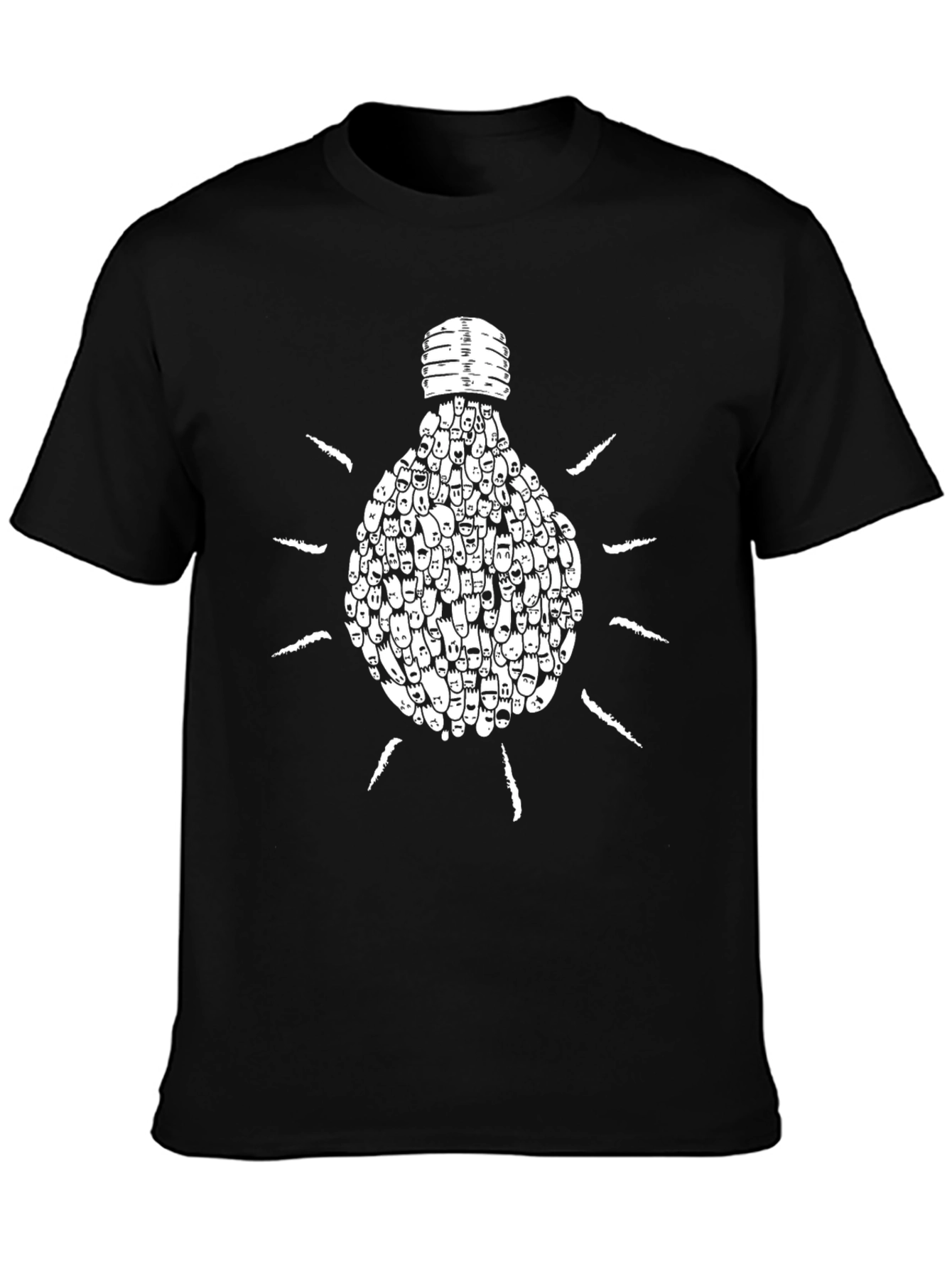 Creative Light Bulb Faces Graphic Tee - Black
