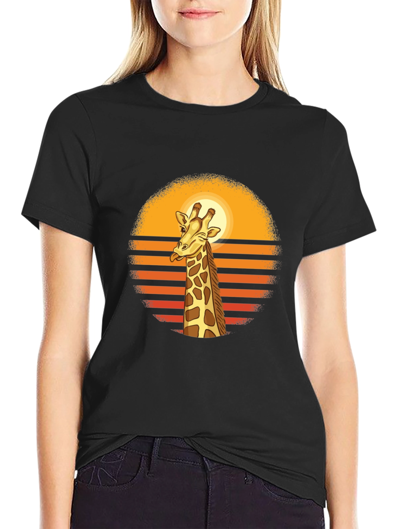 Giraffe Sunset Graphic Tee - Retro Style