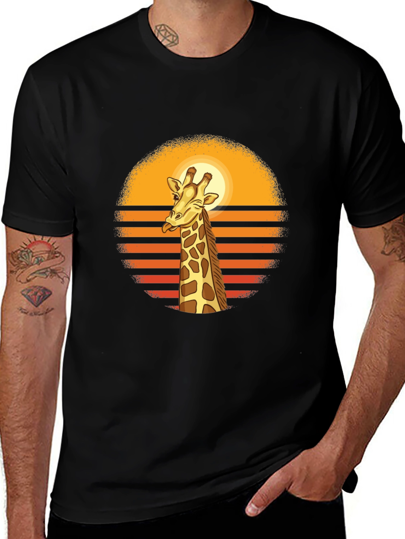 Giraffe Sunset Graphic Tee - Retro Style
