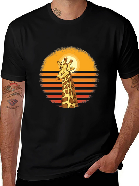Giraffe Sunset Graphic Tee - Retro Style