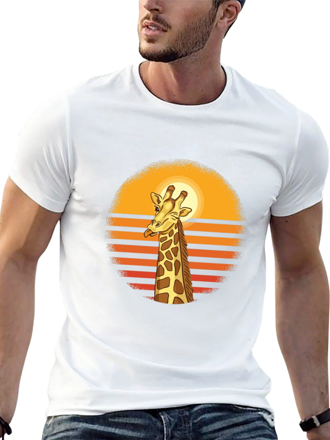 Giraffe Sunset Graphic Tee - Retro Style