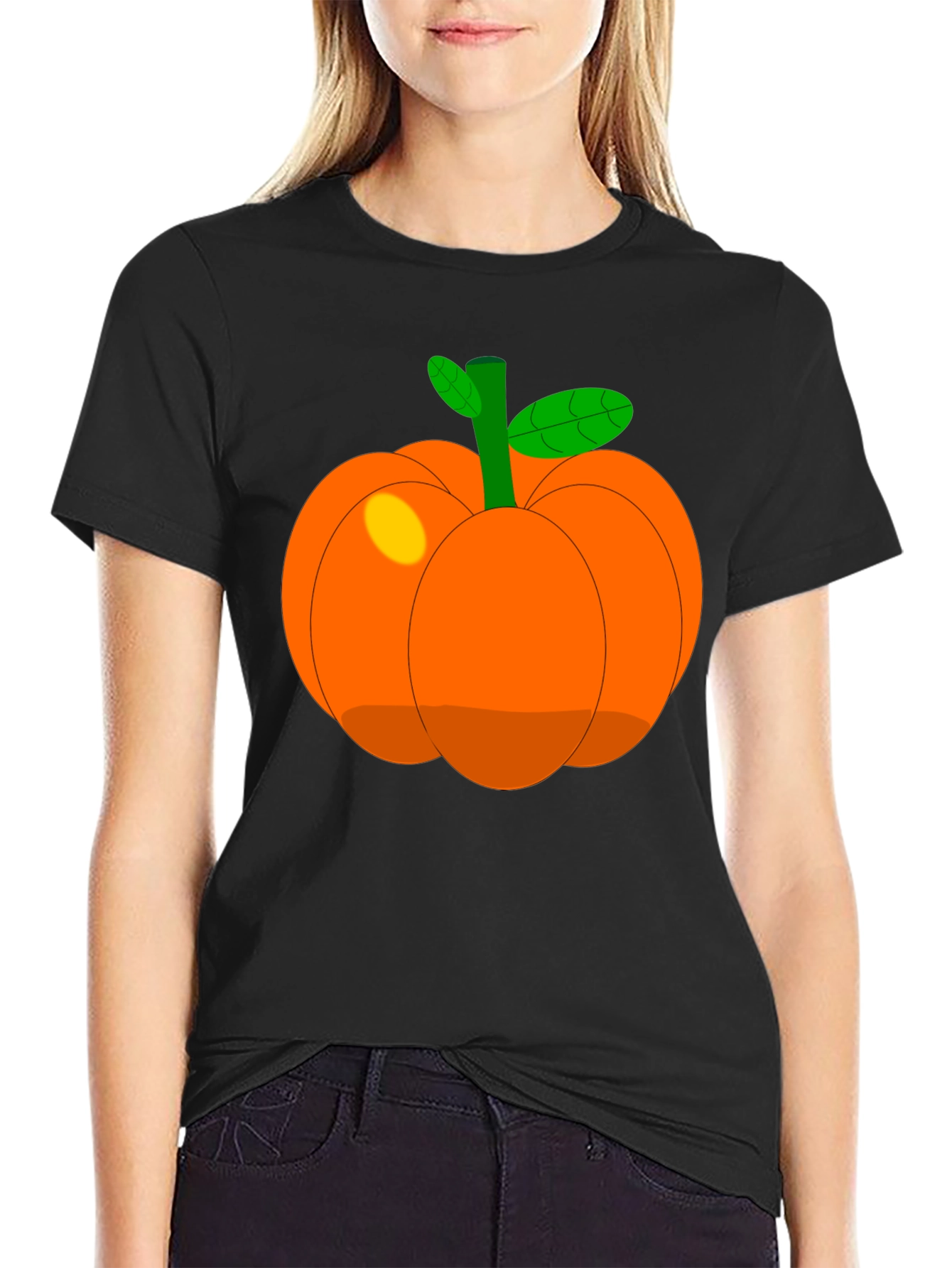 Whimsical Pumpkin Graphic T-Shirt - Black
