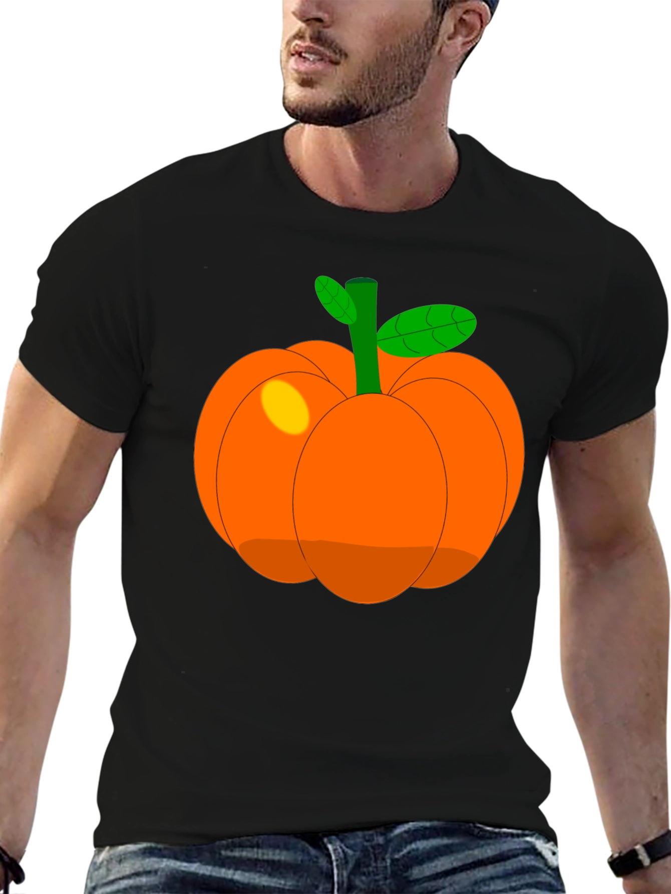 Whimsical Pumpkin Graphic T-Shirt - Black