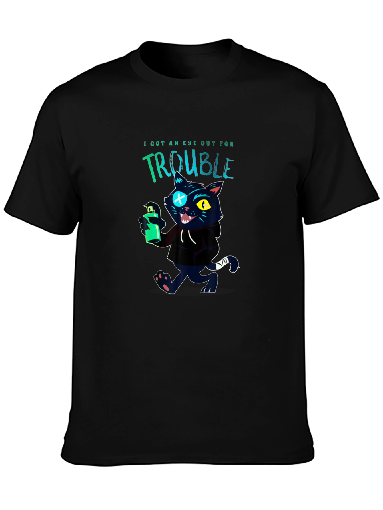 Trouble Cat Graphic T-Shirt - Black