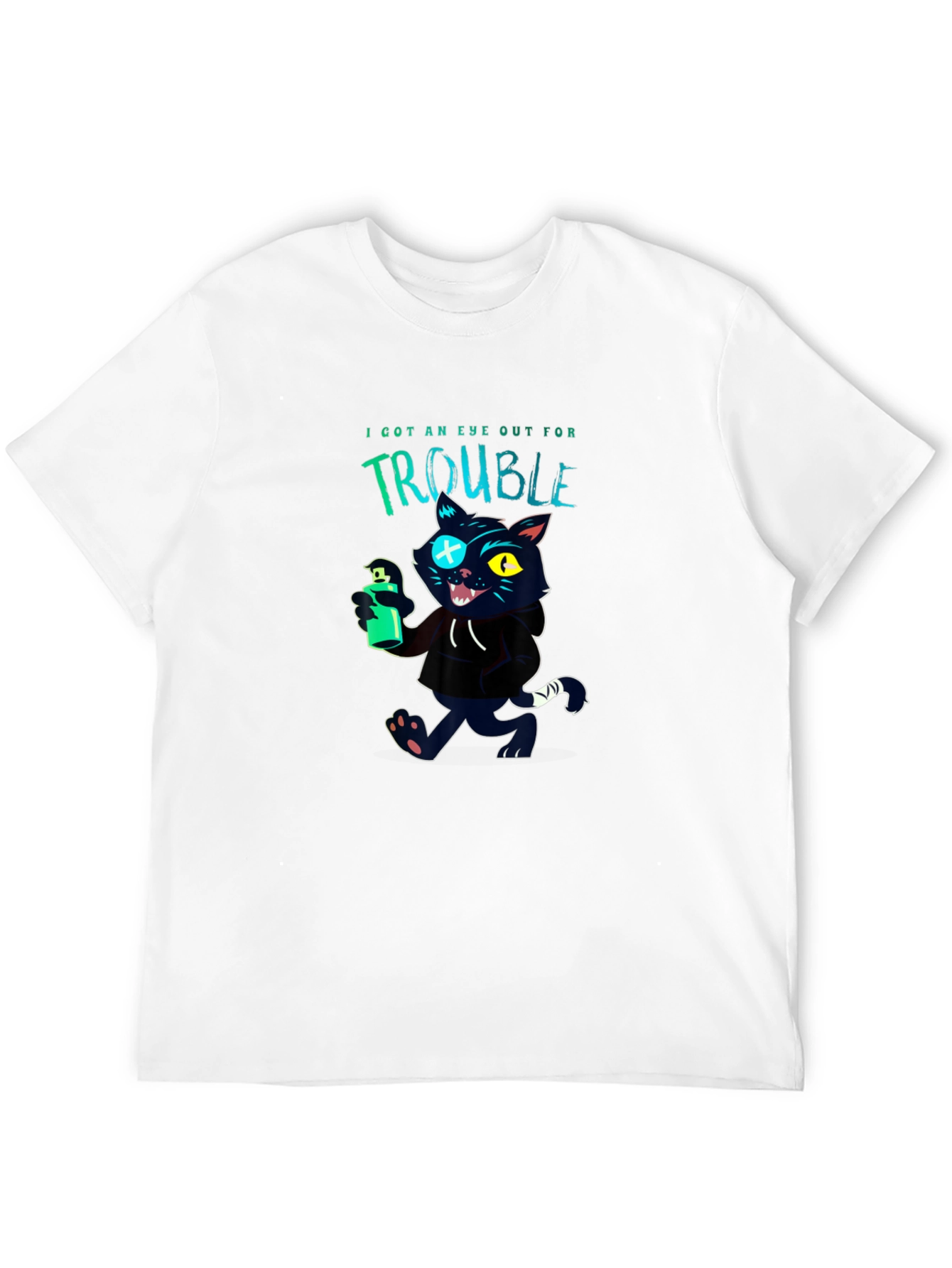 Trouble Cat Graphic T-Shirt - Black