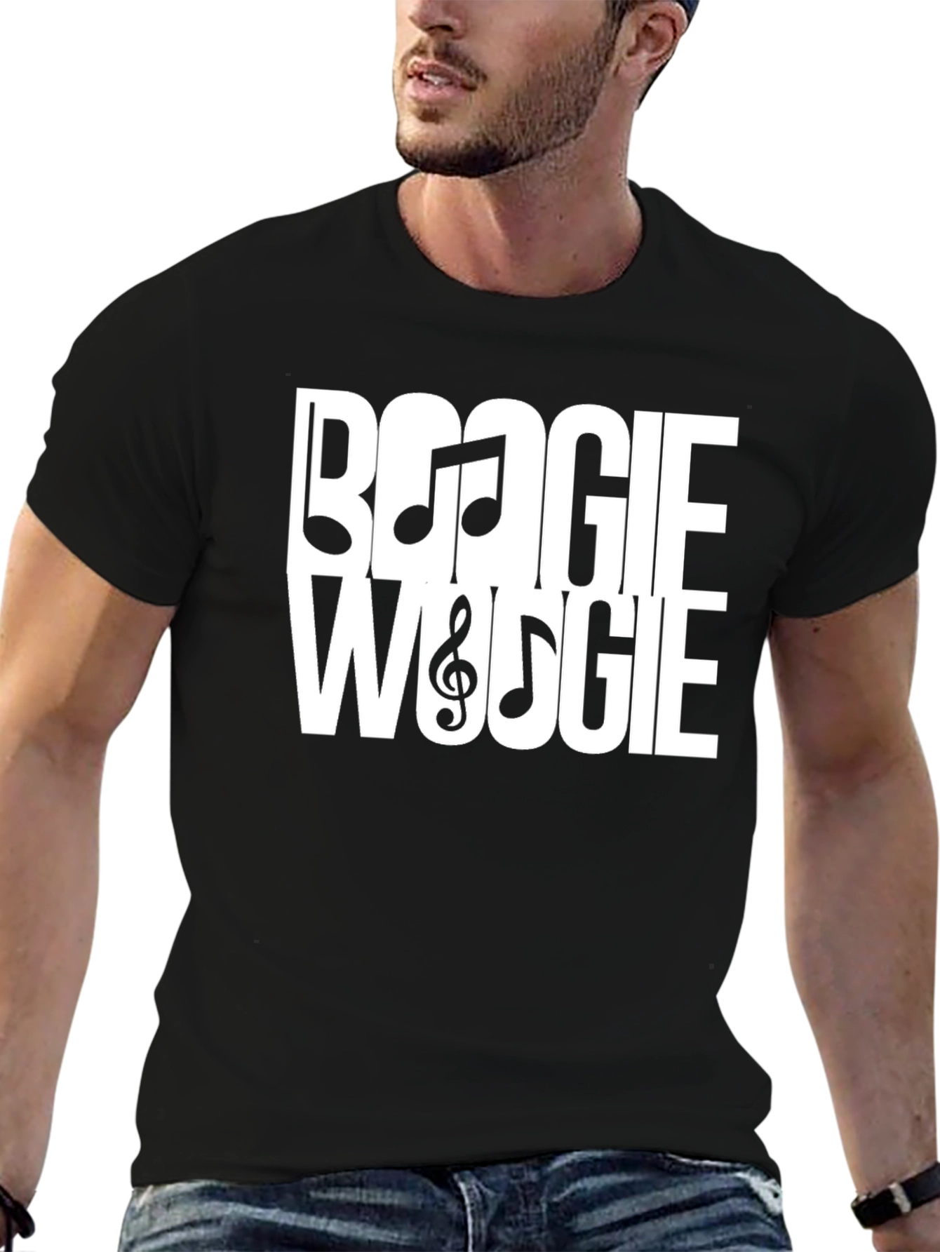 Boogie Woogie Music Notes T-Shirt - Black