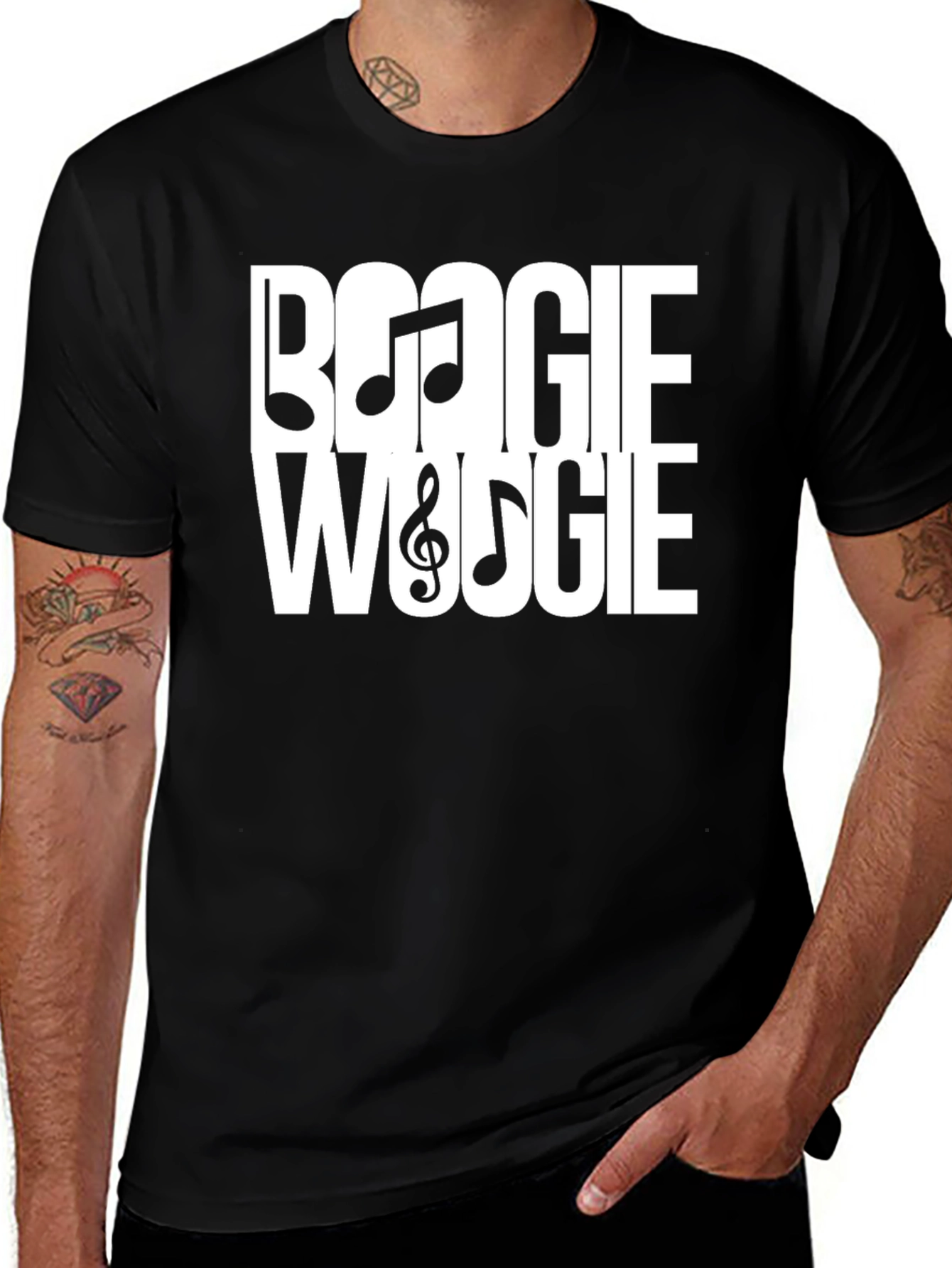 Boogie Woogie Music Notes T-Shirt - Black