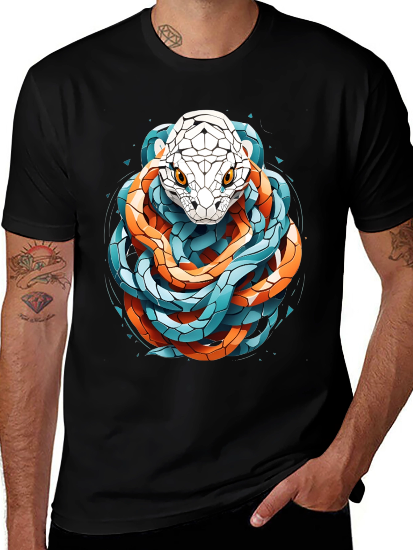 Geometric Snake Graphic Tee - Stylish and Bold