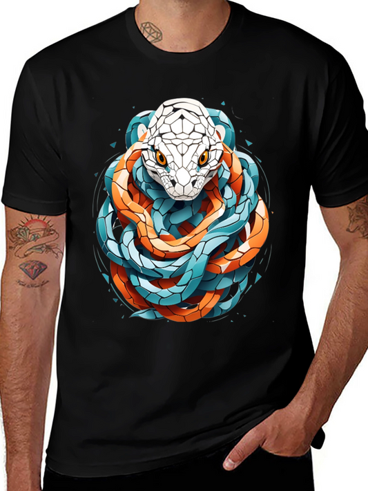 Geometric Snake Graphic Tee - Stylish and Bold