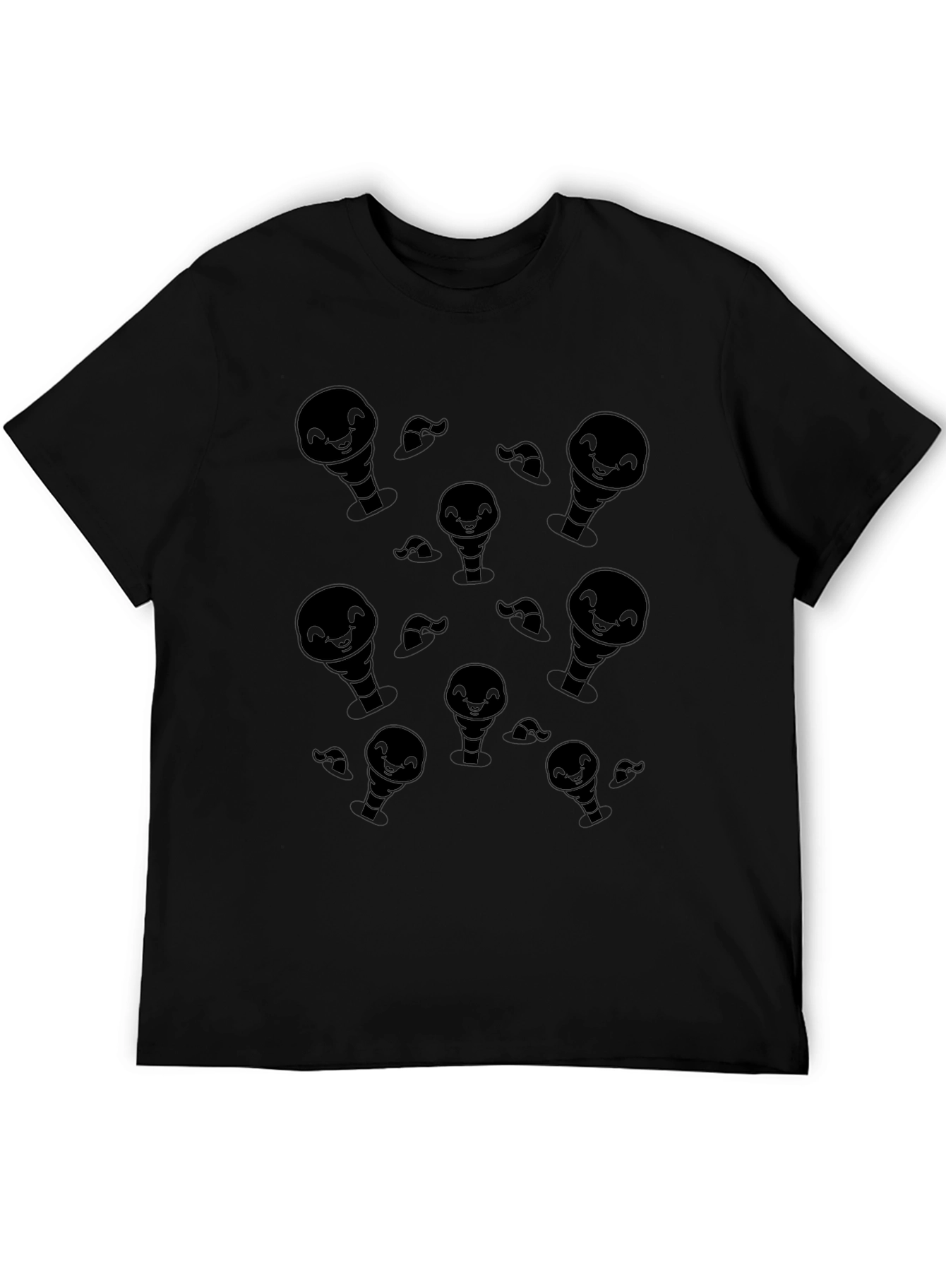 Mens Black Cartoon Ghost Pattern T-Shirt