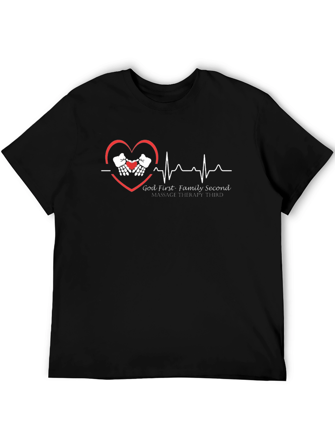 God First Family Second Massage Therapy Third Black Tee