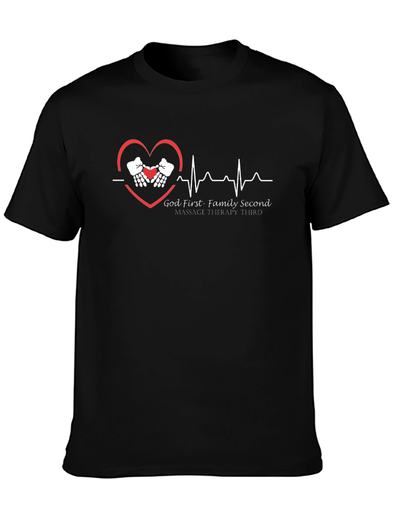 God First Family Second Massage Therapy Third Black Tee