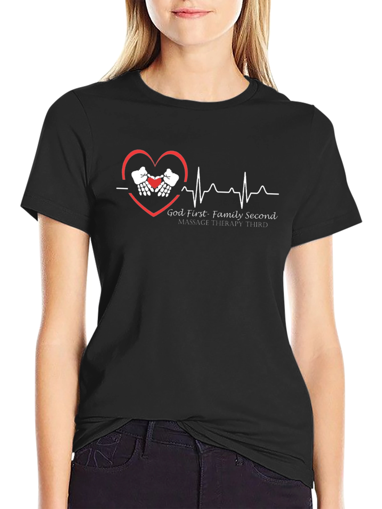 God First Family Second Massage Therapy Third Black Tee