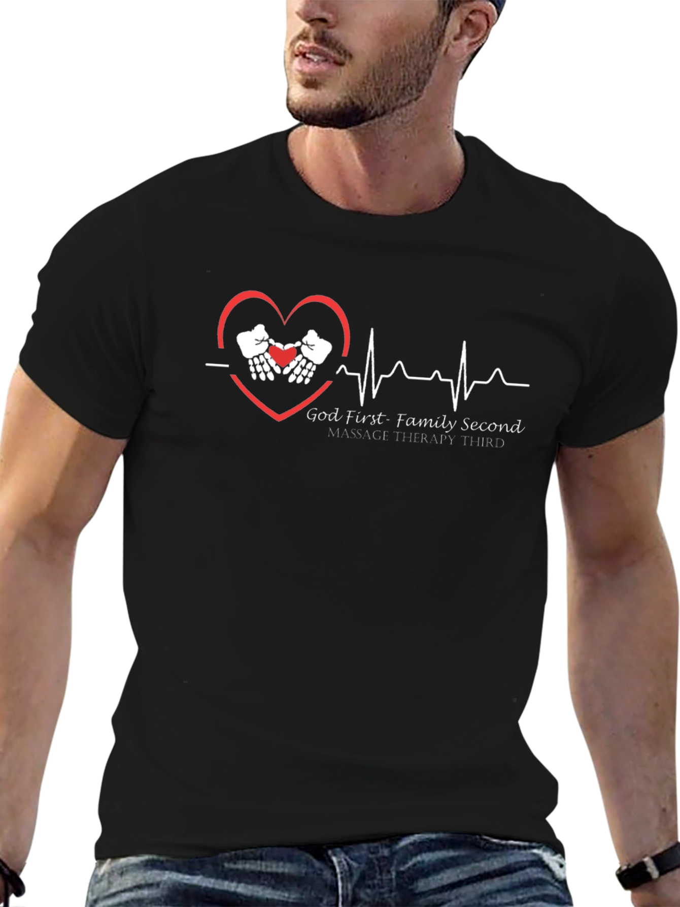 God First Family Second Massage Therapy Third Black Tee