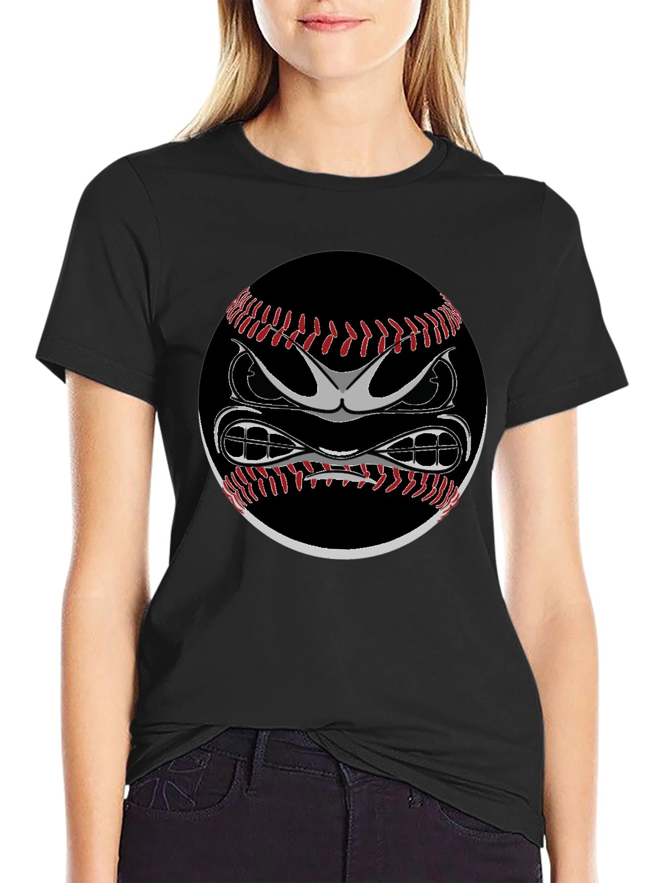 Angry Baseball Graphic Tee - Black Cotton Shirt