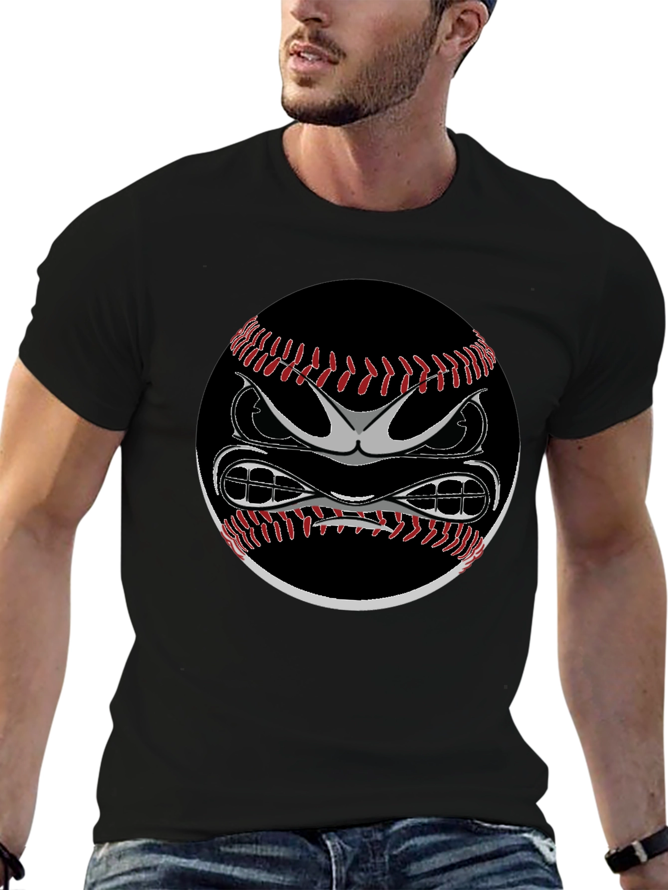 Angry Baseball Graphic Tee - Black Cotton Shirt