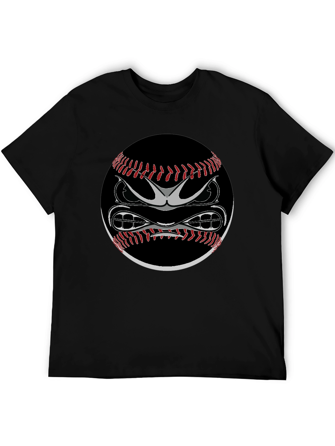 Angry Baseball Graphic Tee - Black Cotton Shirt