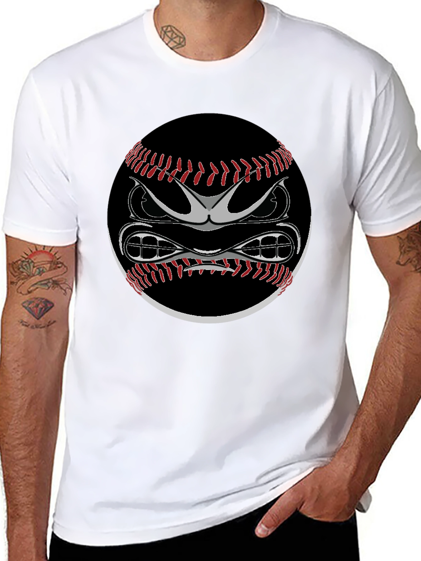 Angry Baseball Graphic Tee - Black Cotton Shirt