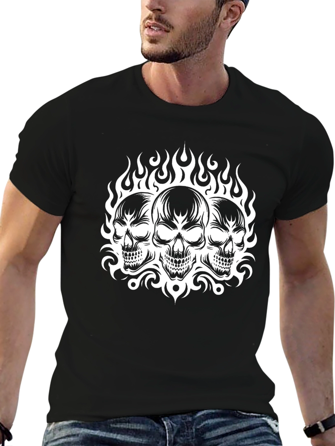 Skull Trio Graphic Tee - Bold Black T-Shirt
