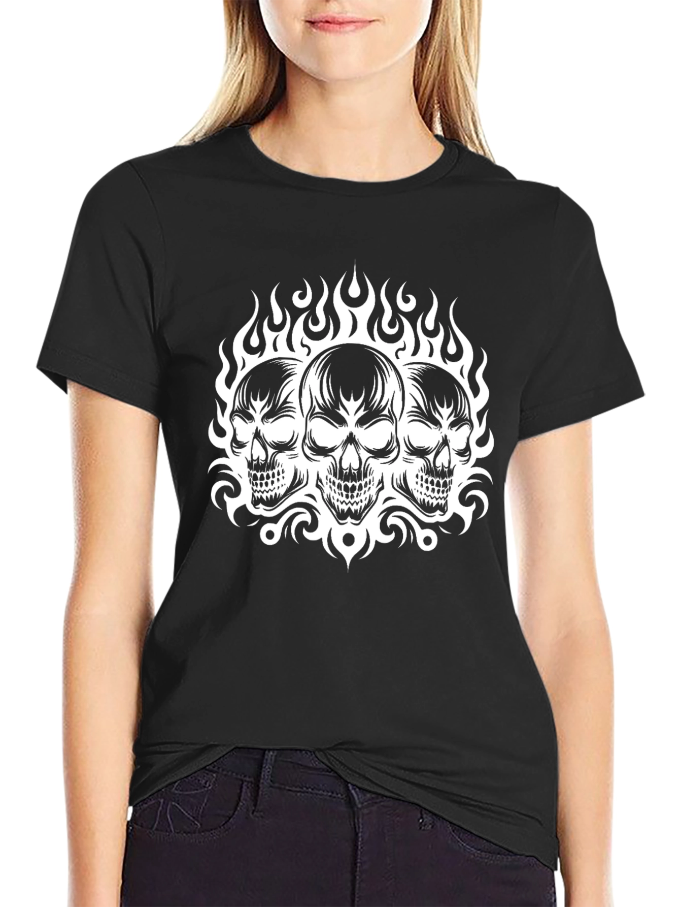 Skull Trio Graphic Tee - Bold Black T-Shirt