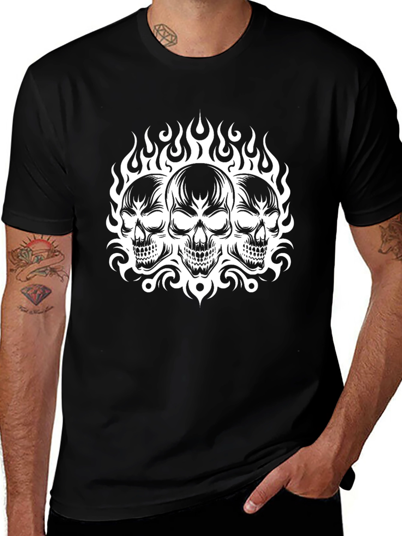 Skull Trio Graphic Tee - Bold Black T-Shirt